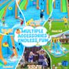 11x10.2 FT Inflatable Dual Water Slide w/Catch Ball Set, 11-in-1 Blow Up Waterpark w/2 Long Slides, Splash Pool, Climbing Wall, Basketball Rim, Water Cannon - 5 Water Toys & Inflatable Ball & Blower view 4
