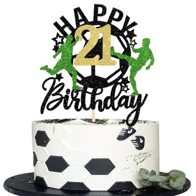 1 Pack Soccer Happy 21st Birthday Cake Topper Sport Soccer Ball Cake Picks for Football Theme Kids 21st Birthday Party Cupcake Decorations Supplies