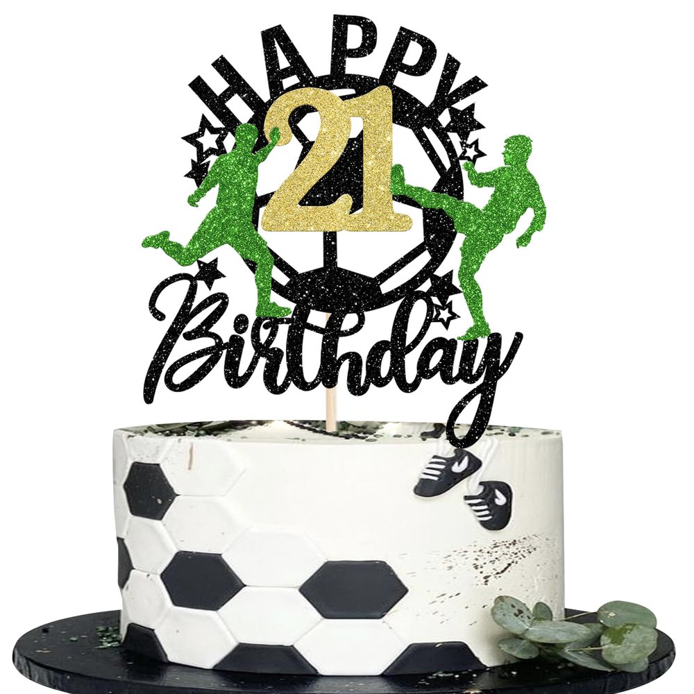 1 Pack Soccer Happy 21st Birthday Cake Topper Sport Soccer Ball Cake Picks for Football Theme Kids 21st Birthday Party Cupcake Decorations Supplies