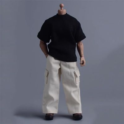 1/12 Scale Male Clothes, Workwear Pants with Pockets Clothes for 6-inches Man Action Figure Body, 1/12 Man Action Figure Cargo Tactical Pants Trousers Clothing Costume (Shirt+Pants Set)