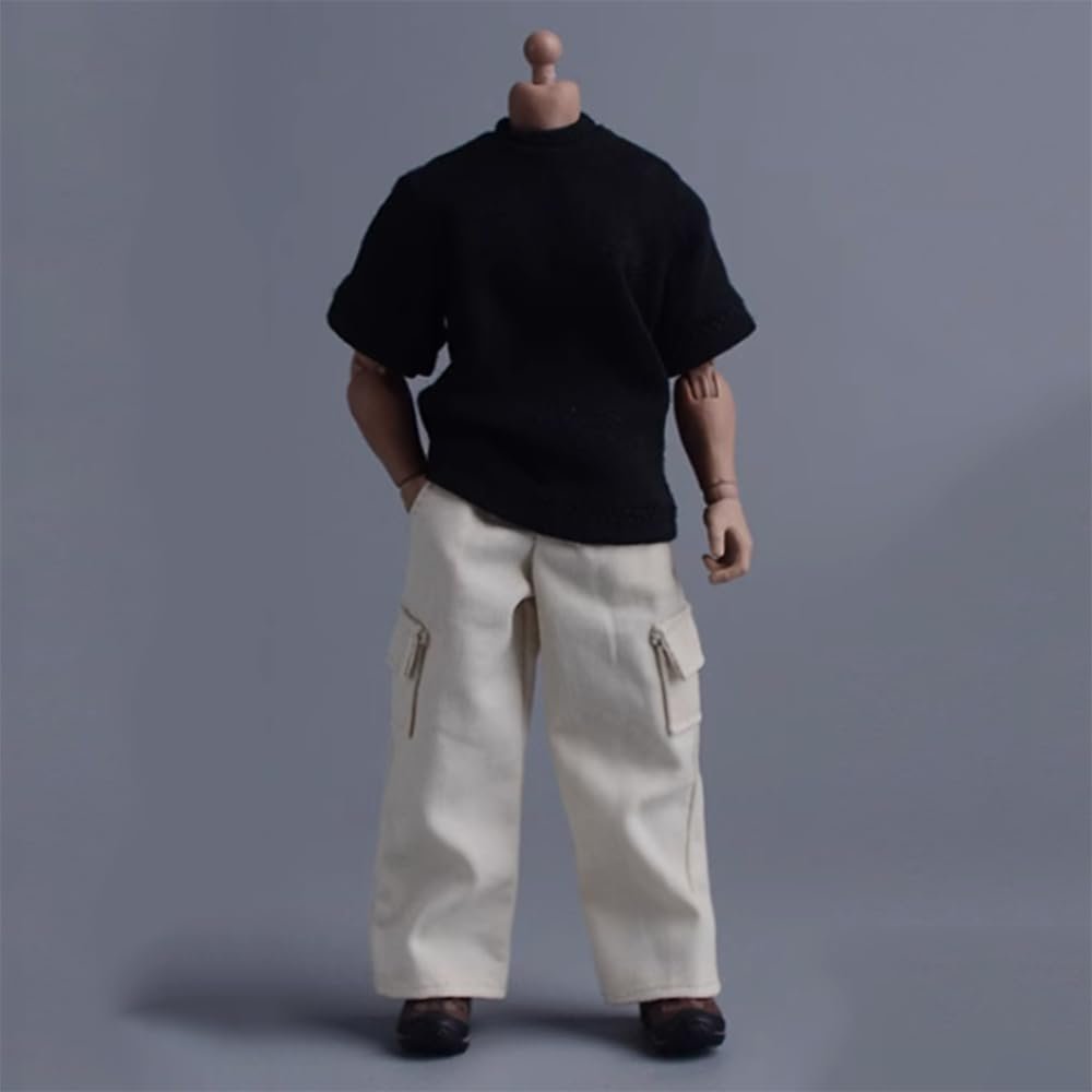 1/12 Scale Male Clothes, Workwear Pants with Pockets Clothes for 6-inches Man Action Figure Body, 1/12 Man Action Figure Cargo Tactical Pants Trousers Clothing Costume (Shirt+Pants Set)