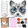 Draupnir 6Pcs Therian Mask Kit Cat Fox Mask with Felt Fabric Sheet, Fur and Eye Mesh, DIY Blank White Paper Cat Face Mask to Paint view 1