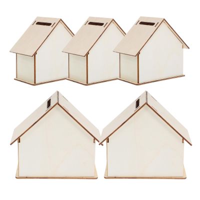 Abaodam 5pcs Unfinished Wooden Piggy Bank for Boy Girl DIY Craft Coin Box Decorative Money Saving House for Boy Girl Birthday Fun and Creative Savings Jar