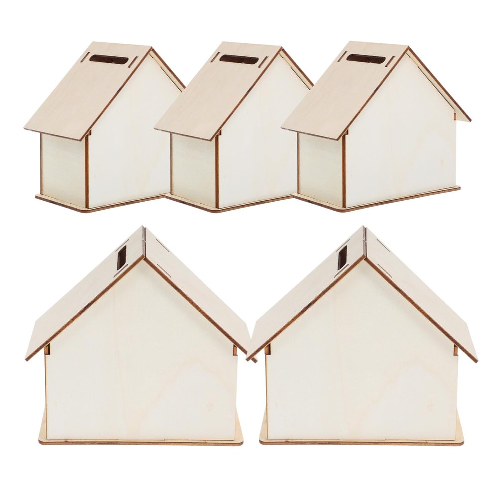 Abaodam 5pcs Unfinished Wooden Piggy Bank for Boy Girl DIY Craft Coin Box Decorative Money Saving House for Boy Girl Birthday Fun and Creative Savings Jar