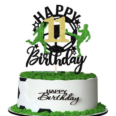 1 Pack Soccer Happy 11th Birthday Cake Topper Sport Soccer Ball Cake Picks for Football Theme Kids 11th Birthday Party Cupcake Decorations Supplies
