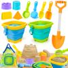 AuntyFey Collapsible Beach Toys for Kids Ages 4-8, Sand Toys for Toddlers Ages 3-4-8, Beach Toy Set with Collapsible Beach Buckets, Sandbox Toy for Kids with Castle Sand Mold and Large Shovels view 1