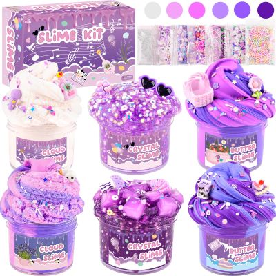 6 Pack Slime Kit, Purple Dream Slime Kids, Cloud Butter & Clear Slime, Party Favors, Toys for Girls Boys Ages 5 6 7 8 9 10 11 12, Goodie Bag Stuffers, Birthday Gift Ideas Cute Stuff