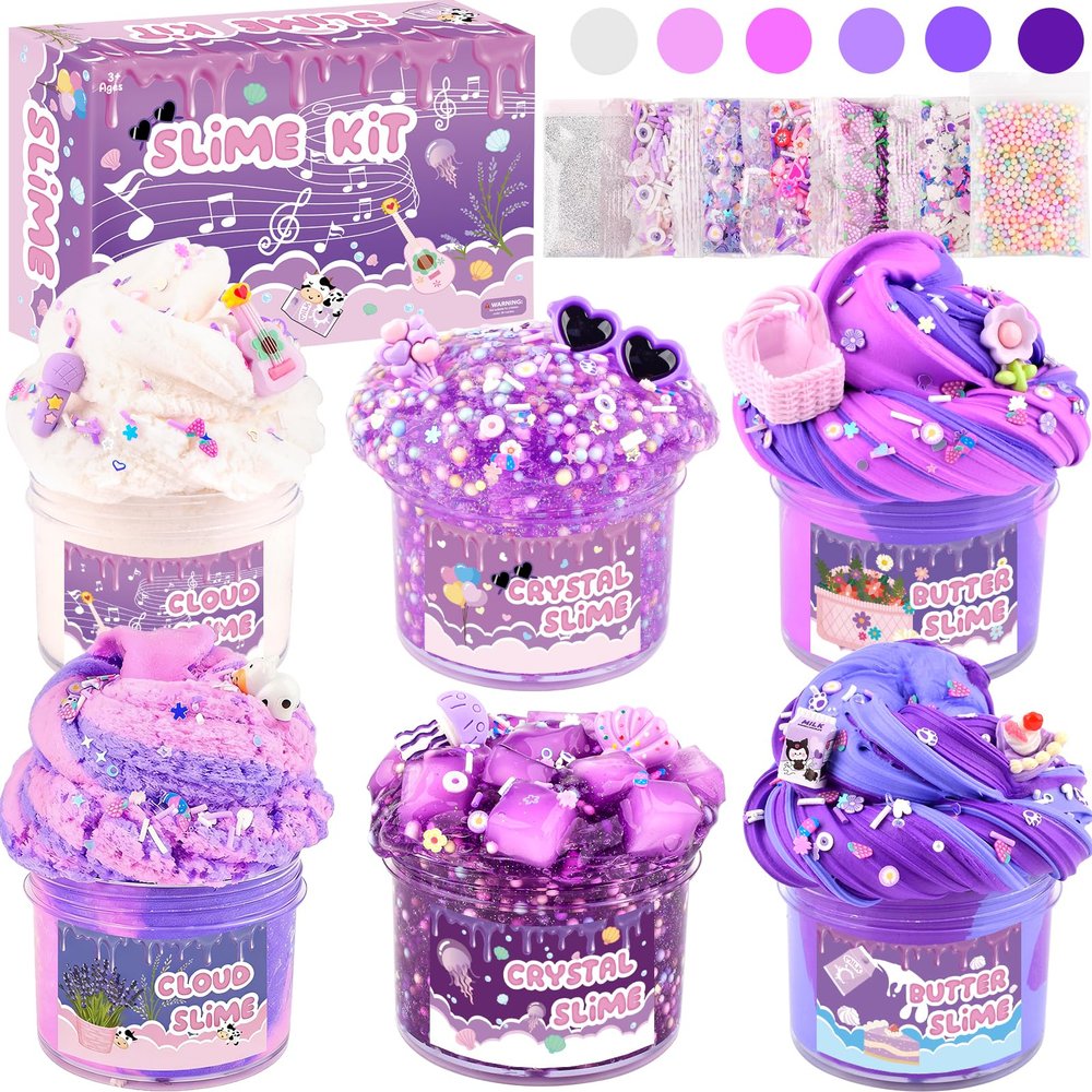6 Pack Slime Kit, Purple Dream Slime Kids, Cloud Butter & Clear Slime, Party Favors, Toys for Girls Boys Ages 5 6 7 8 9 10 11 12, Goodie Bag Stuffers, Birthday Gift Ideas Cute Stuff