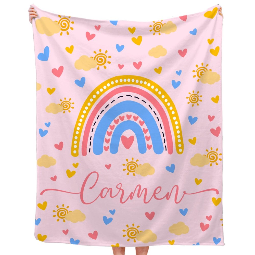 JOCASA Pets Rainbow Pink Personalized Blanket Gifts Cozy Flannel Lightweight Custom Name Blankets Throws for Pets Boys/Girls Adult Sofa Bed 30"x40" for Pets