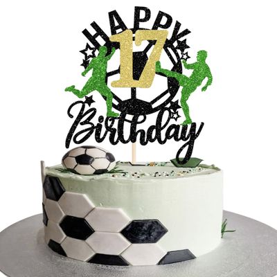 1 Pack Soccer Happy 17th Birthday Cake Topper Sport Soccer Ball Cake Picks for Football Theme Kids 17th Birthday Party Cupcake Decorations Supplies