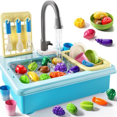 JUKUDAHU Play Sink with Running Water, Play Kitchen Toys Sink for Kids 3 4 5 6 7 Years Old, Electrical Dishwasher, Color Changing Kitchen Accessories, Dishes Games, Gifts for Toddlers 3-5