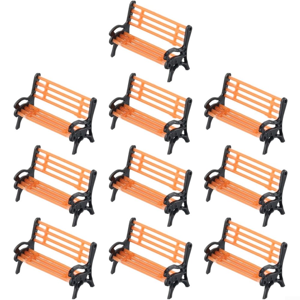 10pcs Benches Model for MINI Plastic Benches Park Street Bench Chair Model Scenery Decoration for Fairy Garden Decor, Dollhouse Furniture