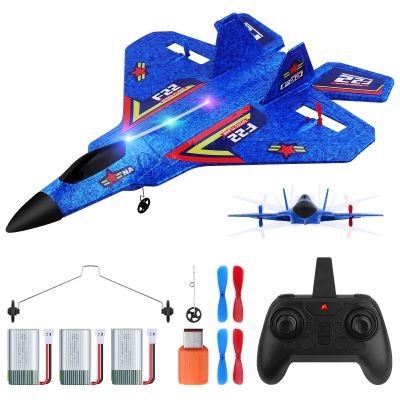 Beffkkip F22 RC Plane, 2 Channel 2.4 GHz Remote Control Airplane, Large RC Fighter Jet Toy with Lights, Easy to Fly, Gift for Kids, Adults & Beginners