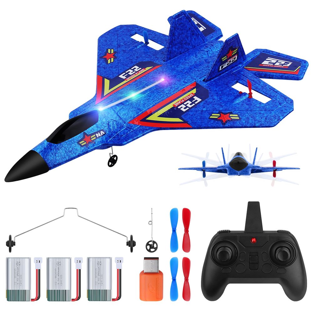 Beffkkip F22 RC Plane, 2 Channel 2.4 GHz Remote Control Airplane, Large RC Fighter Jet Toy with Lights, Easy to Fly, Gift for Kids, Adults & Beginners