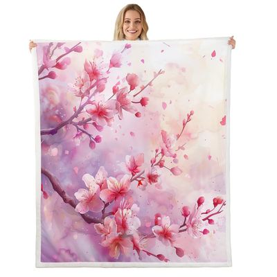 Erosebridal Pink Dreamy Cherry Blossom Baby 30"X40" Throw Bed Blanket Japanese Style Sakura Fleece Blankets for Kids Boys Girls,Aesthetic Flowers Sherpa Blanket Watercolor Floral Fuzzy Blankets