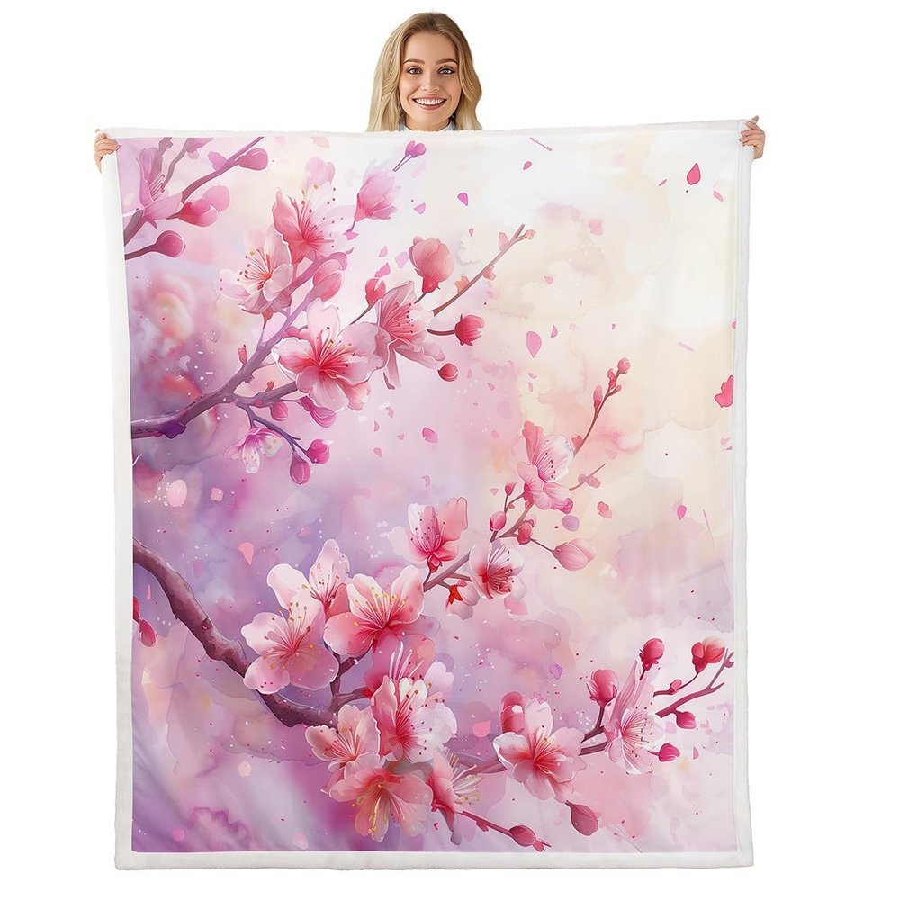 Erosebridal Pink Dreamy Cherry Blossom Baby 30"X40" Throw Bed Blanket Japanese Style Sakura Fleece Blankets for Kids Boys Girls,Aesthetic Flowers Sherpa Blanket Watercolor Floral Fuzzy Blankets
