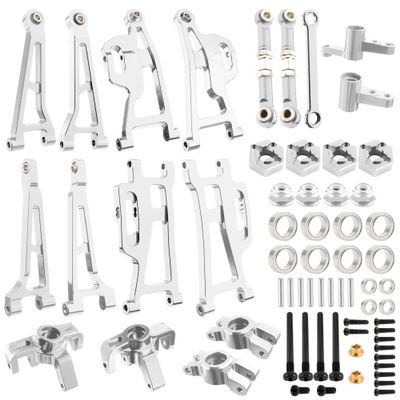 GDOOL Upgrade Aluminum Suspension Arms & Steering Knuckle Kit & Steering Linkage Assembly Spare Parts for 1/14 Scale H14BM 14209 14210 JC14EP HP474 HP141S 1/14 RC Cars(Silver)
