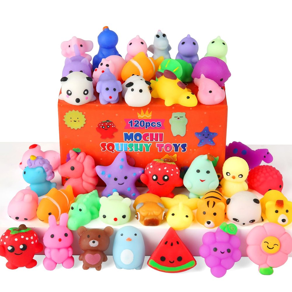 120 Pack Squishy Toys, Kawaii Squishies Party Favors for Kids 4-8 8-12 Treasure Box Toys for Classroom Birthday Xmas Gifts Goodie Bag Mini Animals Mochi Squishy Stress Relief Sensory Toys Random
