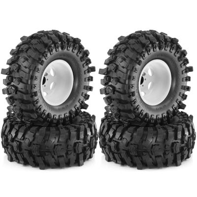 118mm RC Crawler Tires and Negative Offset -10mm Aluminum Beadlock Wheel 12mm Hex for Most 1/10 Tracked Vehicles Such as TRX-4 D90 D110 TF2 Tamiya CC01 Axial 90047 SCX10III Gen8 R240 (Porcelain)