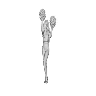Printle L Femme 636T-Long-haired Cheerleader Girl Young Woman Standing with her Arms Raised Holding Pom-Poms in Both Hands Wearing Cheerleading Outfit Figure for Dioramas and Model Train Sets