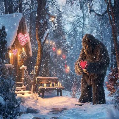 Bigfoot Celebrating ValentineS Day in A Snowy Forest 1000 Pieces Jigsaw Puzzles for Adults Challenging Entertainment Decoration Challenge Puzzle Games Best Gifts for Family,Children,Friends
