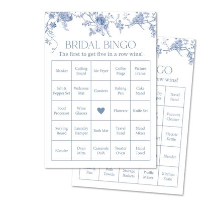 InvitationHouse 30 Prefilled Bridal Shower Bingo Cards (Blue Vintage Floral)