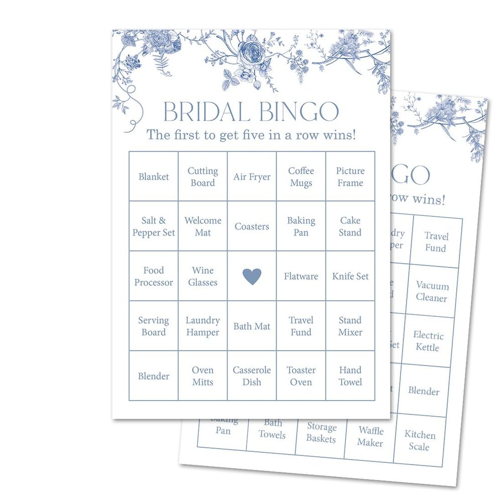 InvitationHouse 30 Prefilled Bridal Shower Bingo Cards (Blue Vintage Floral)