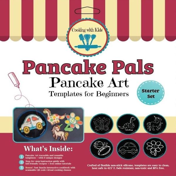 Pancake Pals for Kids - Gift Set - 6 Pancake Art Templates Children + Bonus Interactive Cookbook w/QR Codes to Access Free Virtual Follow-Along Cooking Classes