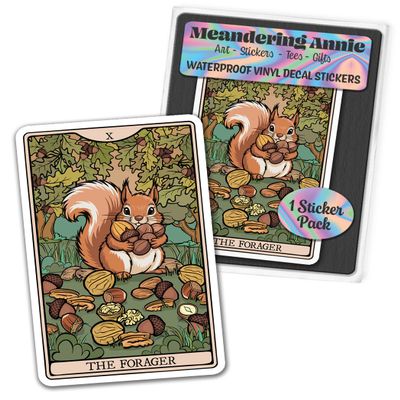 4" Forager Squirrel Tarot Card Sticker 1 Pack Foraging Squirrels Vinyl Decal Stickers, Animals Nature Waterproof Decals for Laptop, Car, Water Bottle (1)