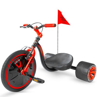 Drift Trike for Kids Ages 5+ 16" Front Wheel Ride-On with Adjustable Seat, Steel Frame, Rear Slick Drift Wheels & Safety Flag Madd Gear - (Black Red)