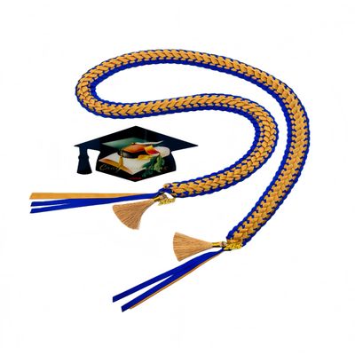 2026 Graduation Double Braided Grosgrain Ribbon Lei, Multiple School Color Options  Elegant Graduation Gift for Men and Women  Perfect for Graduation Ceremony (B2-Electric Blue & Old Gold)
