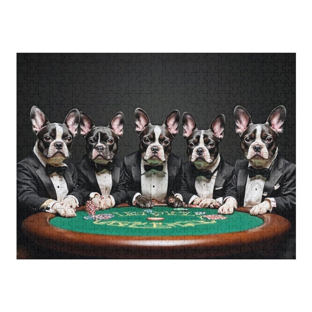 Wooden Puzzle - Boston TerrierDogs Playing Poker - 500 Piece Jigsaw Puzzles for Adults Fun and Relaxing for Adult and Teens Brain TeaserEducational GiftImproves Focus and Memory Puzzle
