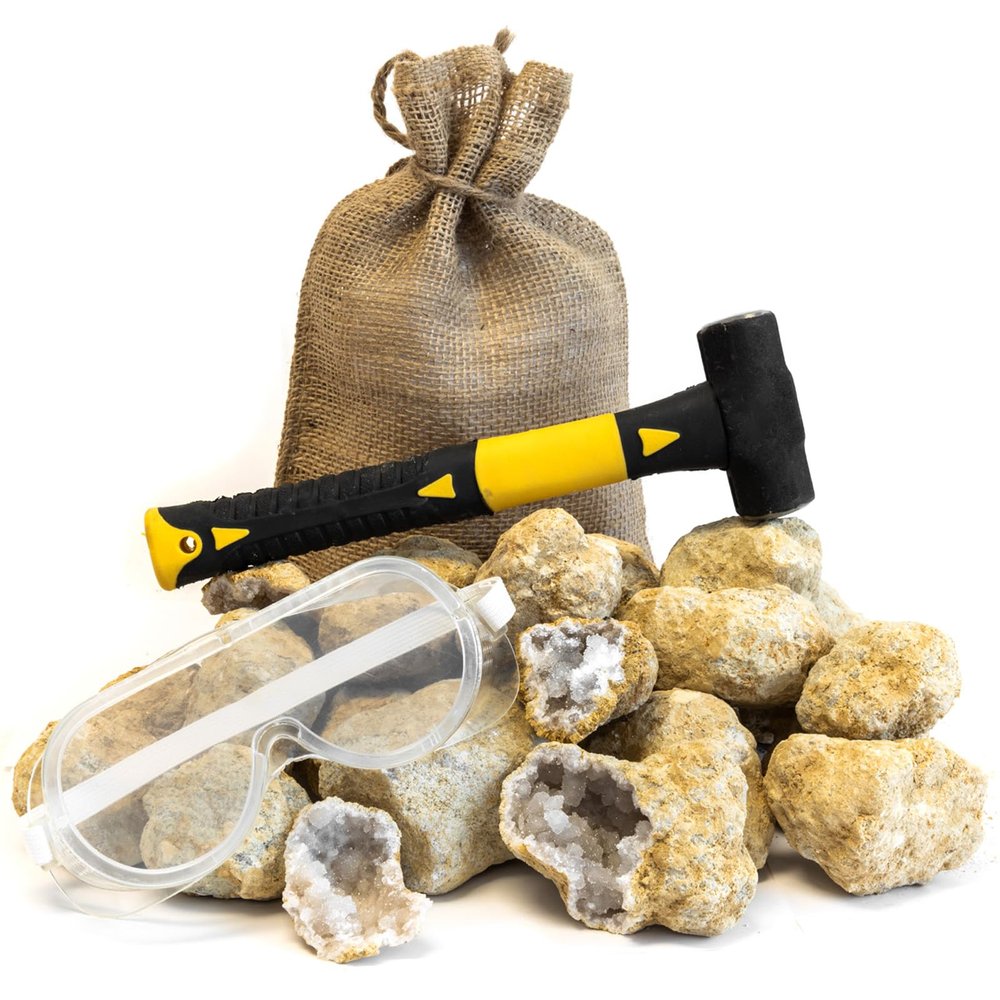 ASR Outdoor 12pc Break Your Own Geodes Kit with Sledge Hammer and Safety Goggles (Assorted Size Geodes)