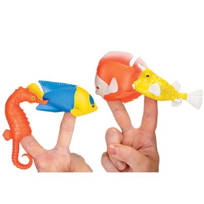Archie McPhee Aquarium Fish Finger Puppets - Set of 4 (Cowfish, Red Passion Discus, Bicolor Angelfish, Seahorse)