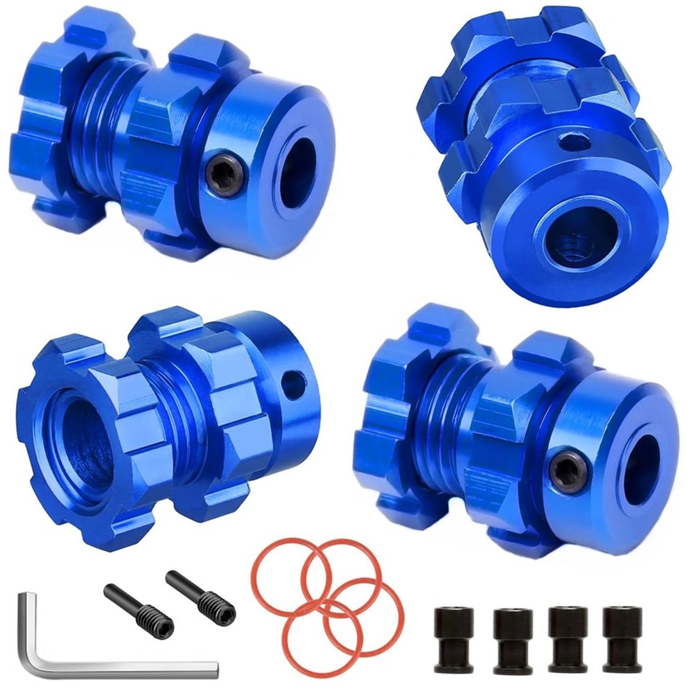 Aluminum 17mm Wheel Hex Hub Adapters 6mm Extended for 1/10 E-Maxx, T-Maxx, E-Revo, Revo, Summit - with Nuts & Wrench - Replaces #6469#5854(Navy Blue)