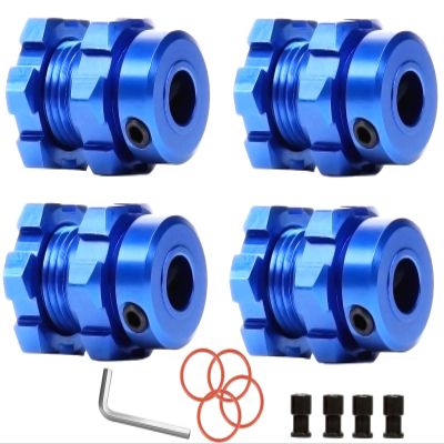 4Pcs Aluminum 17MM Splined Wheel Hubs and Hex Nuts with Wrench Upgrade Parts for 1/10 E-Maxx/T-Maxx/E-Revo/Revo/Summit,Replacement of Parts #6469 5854(Navy Blue)