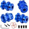 4Pcs Aluminum 17MM Splined Wheel Hubs and Hex Nuts with Wrench Upgrade Parts for 1/10 E-Maxx/T-Maxx/E-Revo/Revo/Summit,Replacement of Parts #6469 5854(Navy Blue) view 3
