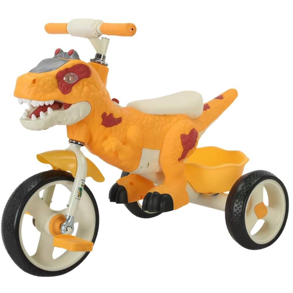 Dinosaur Kids Tricycle for Rider, Toddlers 2-6 Years - Trike Bike with Music, LED Lights, Storage Basket & Rubber Wheels | Indoor/Outdoor Big Wheels Bike Gift for Boys & Girls (Yellow)