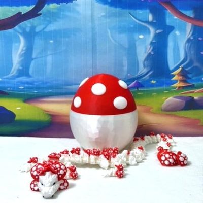 3D Printed Dragon with Egg, 12 Inch White and Red Mushroom Dragon Toy, Executive Desk Toy, Home Office Car Desk Decor ToysIHWD036-ME