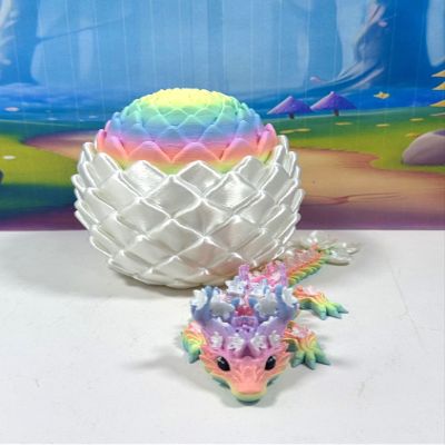 3D Printed Baby Dragon with Dragon Egg, 6" Articulated Rainbow Cherry Blossom Dragon, Fidget ADHD AutismToy, Executive Desk Toy IHWBD011-WE