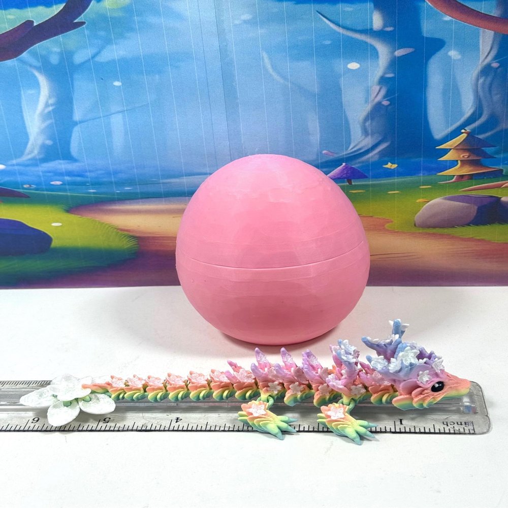 3D Printed Baby Dragon with Egg, 6 Inches Articulated Rainbow Cherry Blossom Dragon, Fidget ADHD AutismToy, Executive Desk Toy IHWBD011-PHE