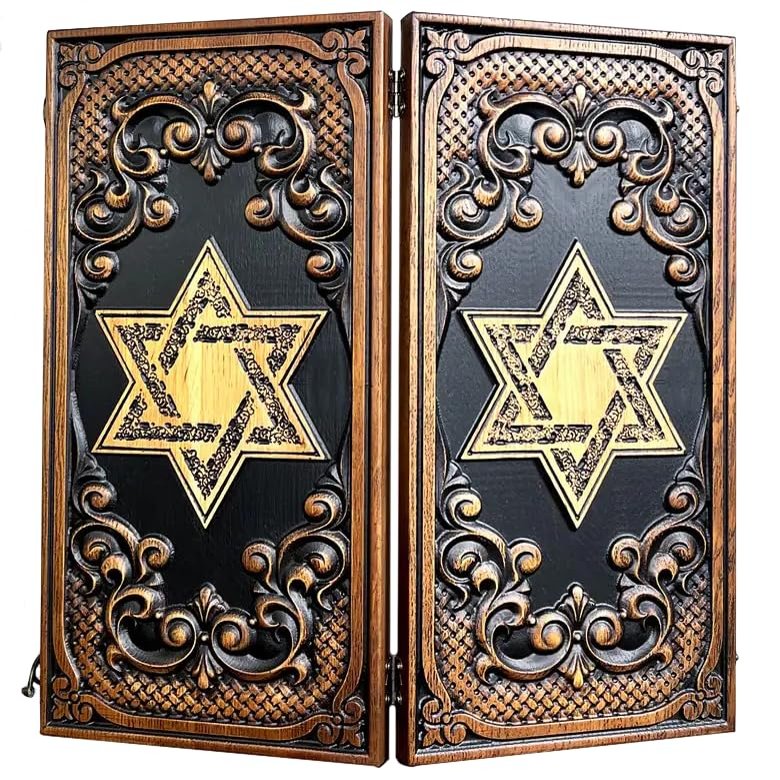 3D Jewish Star of David WOODEN BACKGAMMON Set Handcrafted Handmade Game New Board, Premium (Large - 64cm (25"))