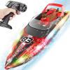 Toileum RC Boat with LED Lights, 40+ Mins, Self-Righting Waterproof Remote Control Boat for Pools, Lakes, Bathtubs, Summer Water Toys for Kids, Radio Controlled Watercraft (Red) view 1