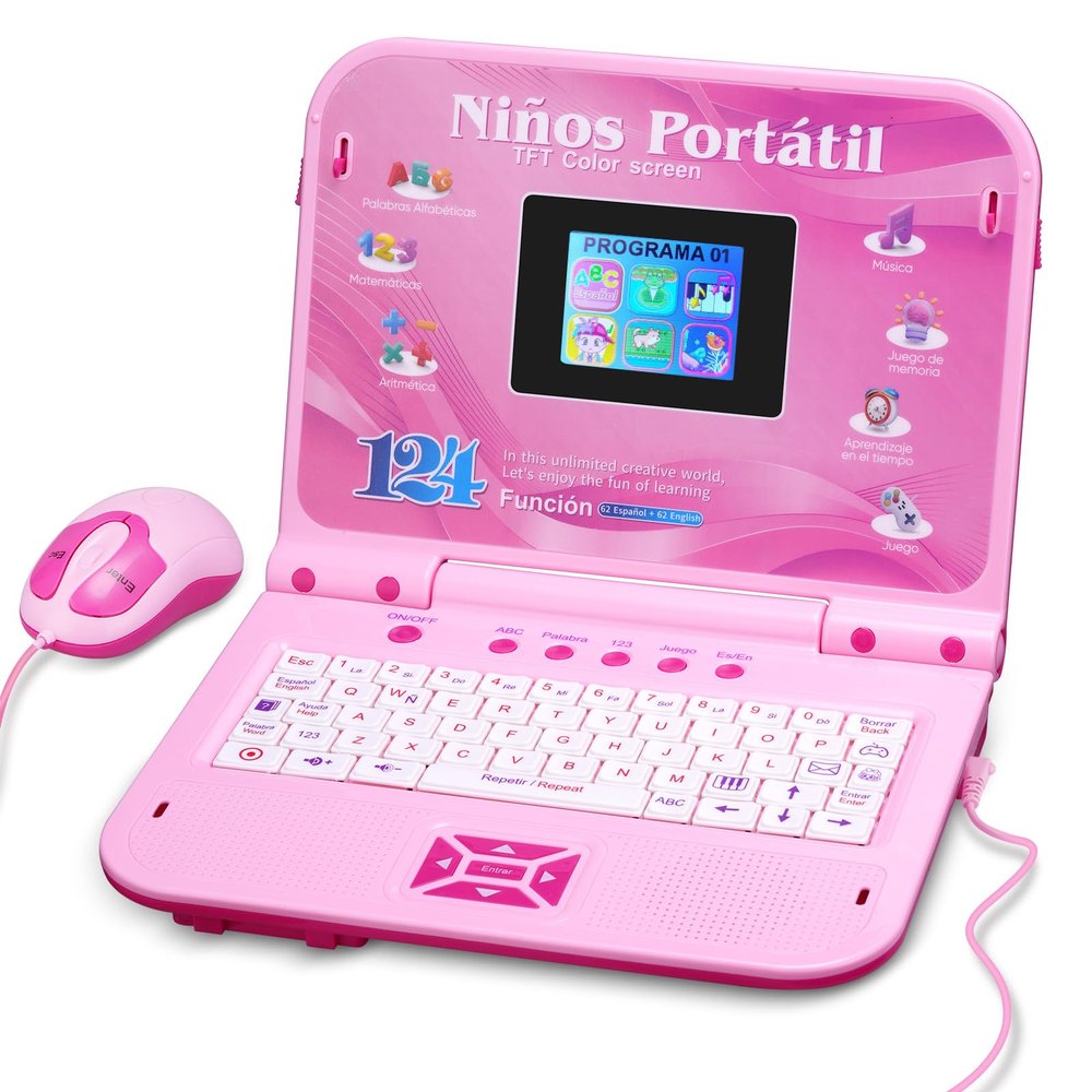Kids Laptop, Color Screen Bilingual Laptop Spanish/English with 124 Learning Modes, Computer for Kids Ages 5+