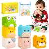 BOBOBELL Animal Soft Baby Blocks,Silicone Squeeze Building Blocks Stacking Toys for Babies,Early Learning Touch Bath Educational Toys with Numbers Animals Fruits Texture Baby Gifts Easter Basket view 1