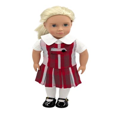 18 inch Doll Outfit-School Plaid Jumper Include Blouse and Hair Accessory/Add on Option: Sock and Shoe (Doll is not Included) (Zip Jumper,Sock,Shiny Black Shoe, Plaid 259)