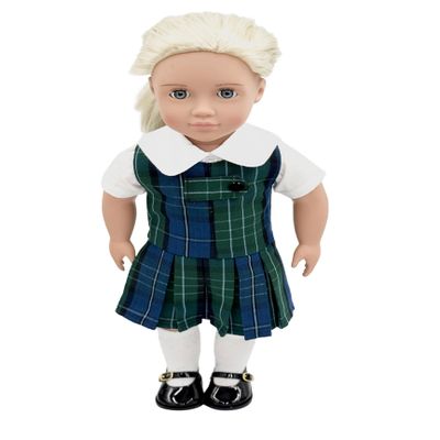 18 inch Doll Outfit-School Plaid Jumper Include Blouse and Hair Accessory/Add on Option: Sock and Shoe (Doll is not Included) (Zip Jumper,Sock,Matte Black Shoe, Plaid 96)