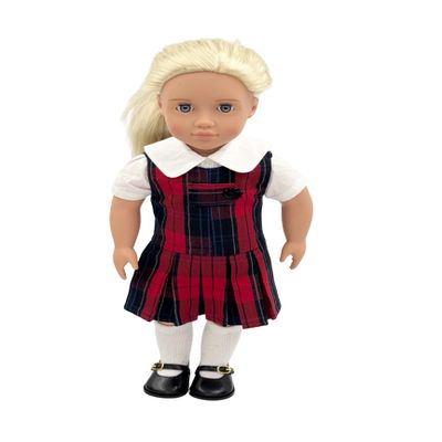 18 inch Doll Outfit-School Plaid Jumper Include Blouse and Hair Accessory/Add on Option: Sock and Shoe (Doll is not Included) (Zip Jumper,Sock,Matte Black Shoe, Plaid 94)