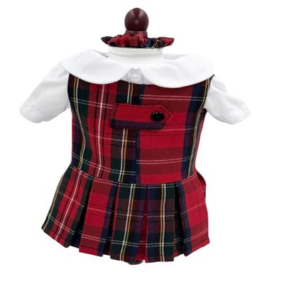 18 inch Doll Outfit-School Plaid Jumper Include Blouse and Hair Accessory/Add on Option: Sock and Shoe (Doll is not Included) (Zip Jumper Only, Plaid 68)