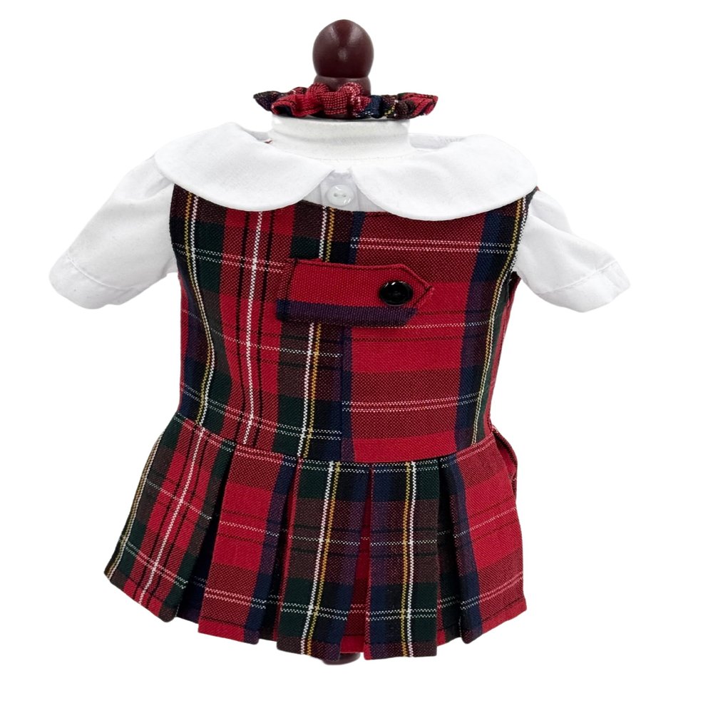 18 inch Doll Outfit-School Plaid Jumper Include Blouse and Hair Accessory/Add on Option: Sock and Shoe (Doll is not Included) (Zip Jumper Only, Plaid 68)